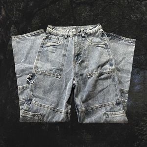 [SOLD] High Waisted Grommet Eyelet Pocket Baggy Jeans :3